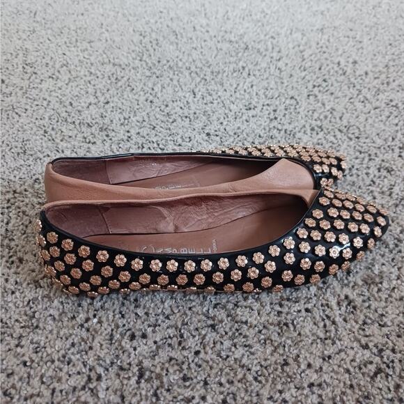 Jeffrey Campbell Ibiza Gold Studded Flats Size 8.5 Handmade Slip On Flower - Picture 8 of 11